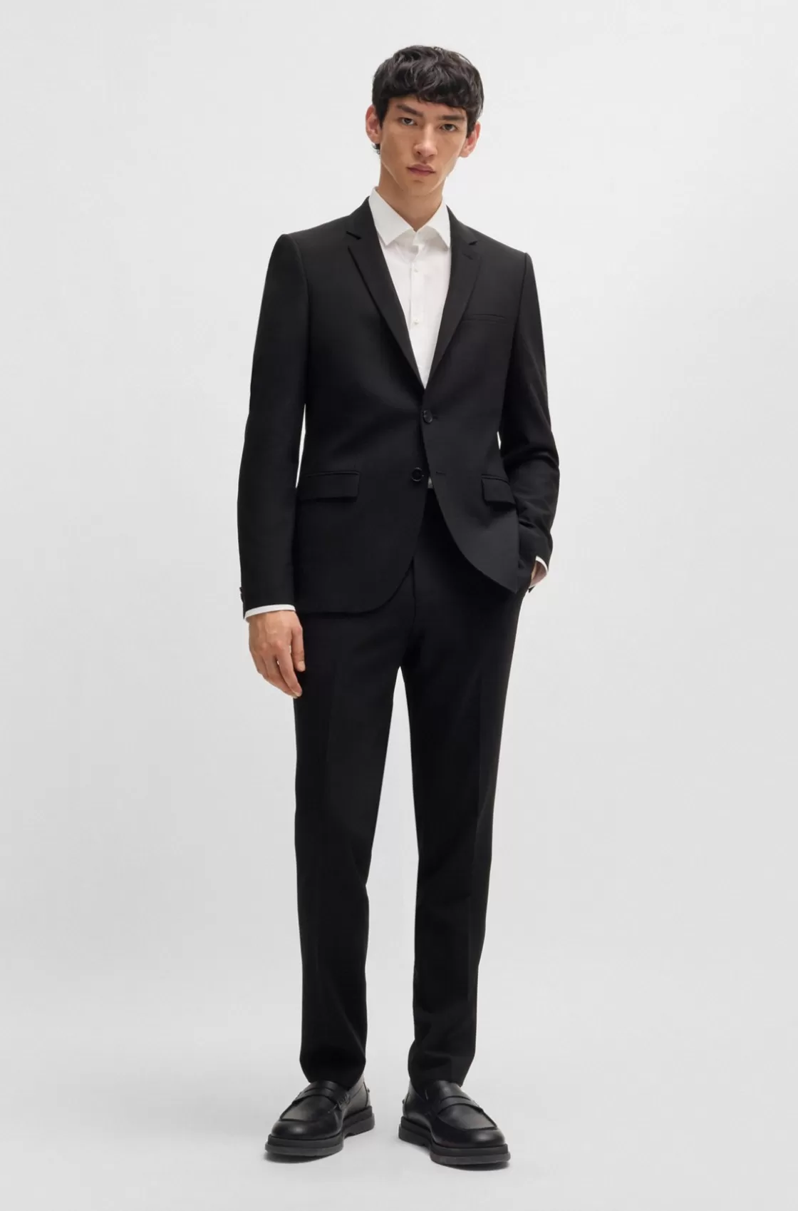 HUGO BOSS Slim-fit Trousers In Performance-stretch Wool Black Best