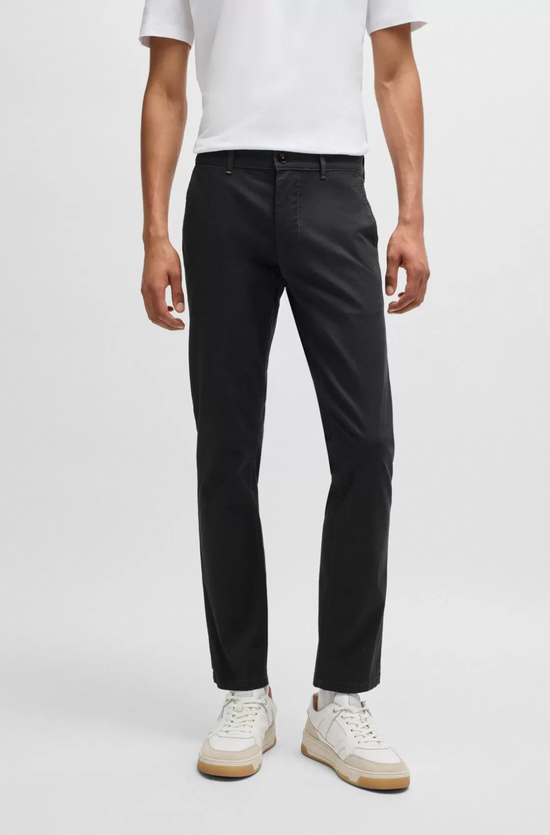 HUGO BOSS Slim-fit Trousers In Printed Stretch-cotton Twill Black Fashion