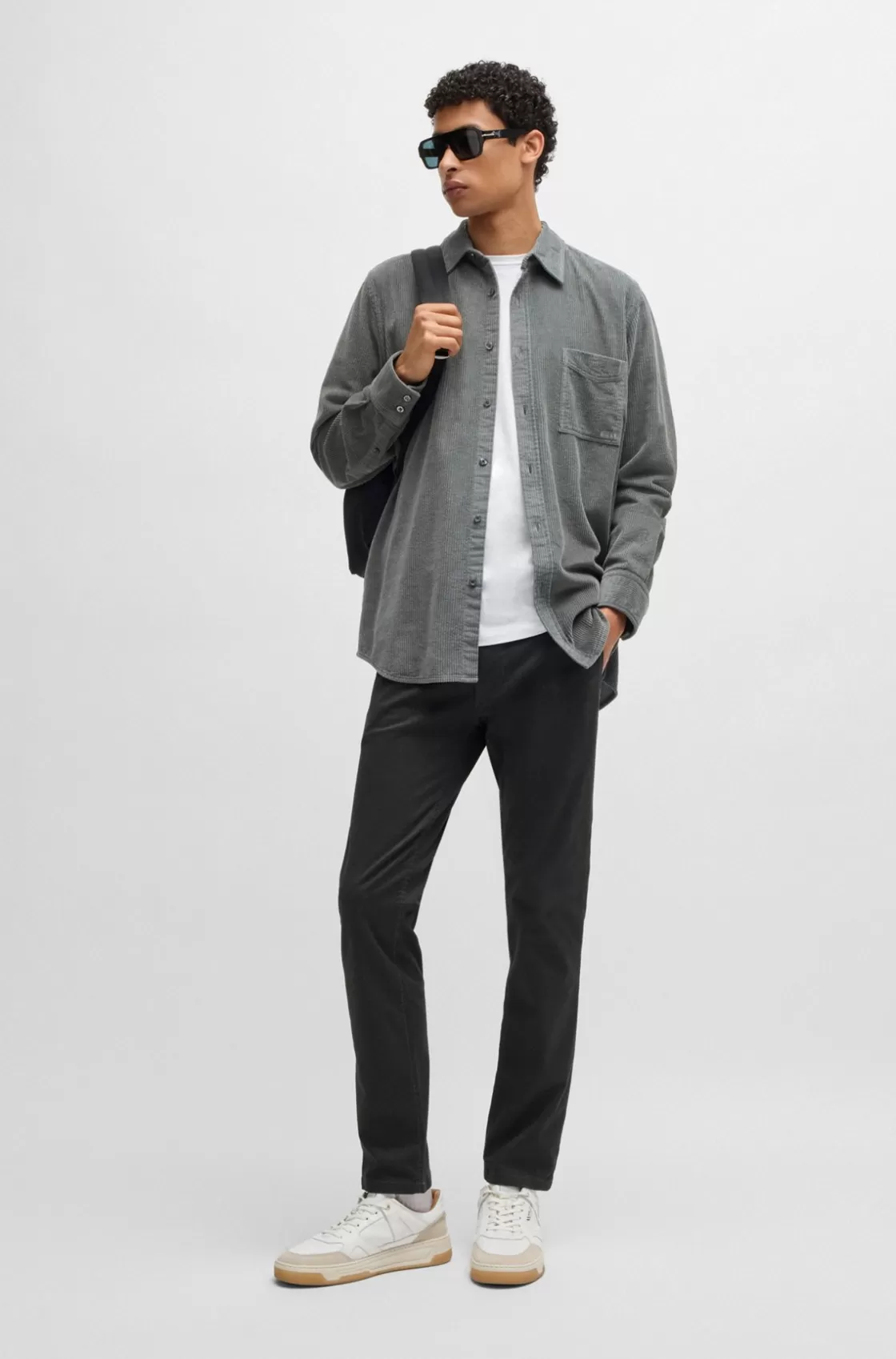HUGO BOSS Slim-fit Trousers In Printed Stretch-cotton Twill Black Fashion