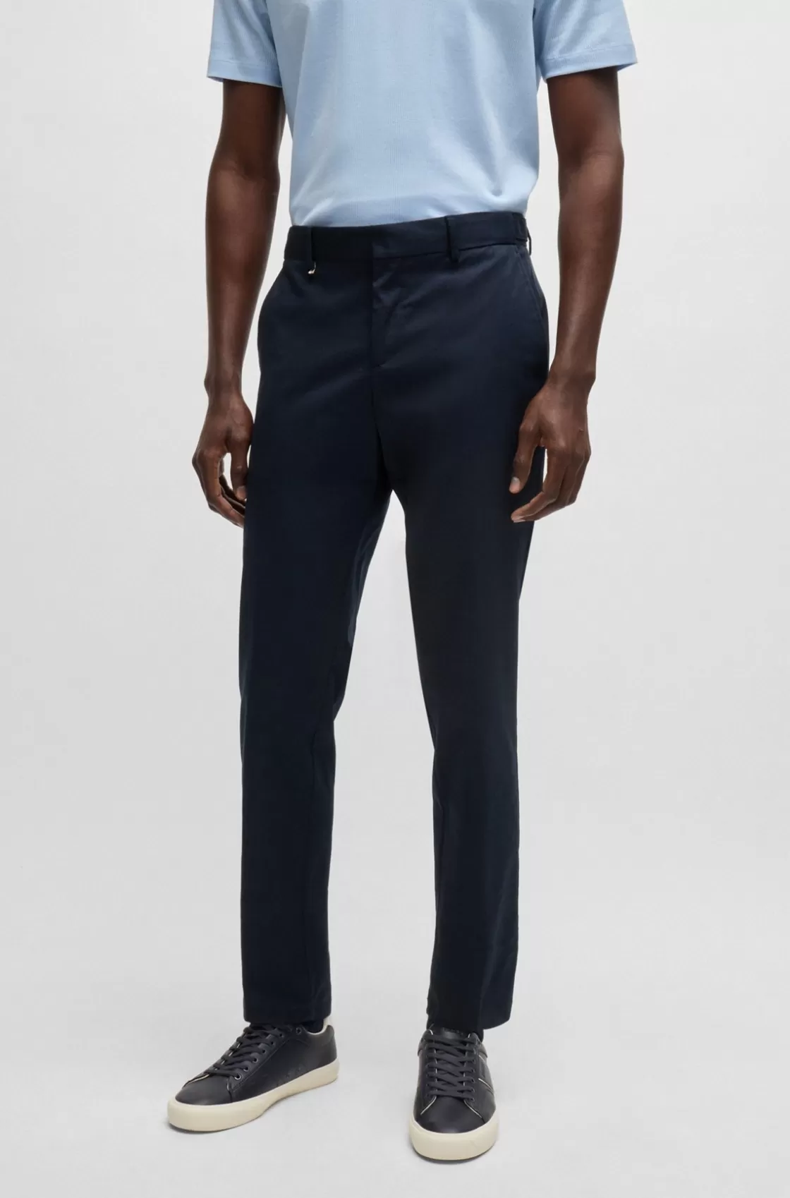 HUGO BOSS Slim-fit Trousers In Stretch Cotton Dark Blue Hot