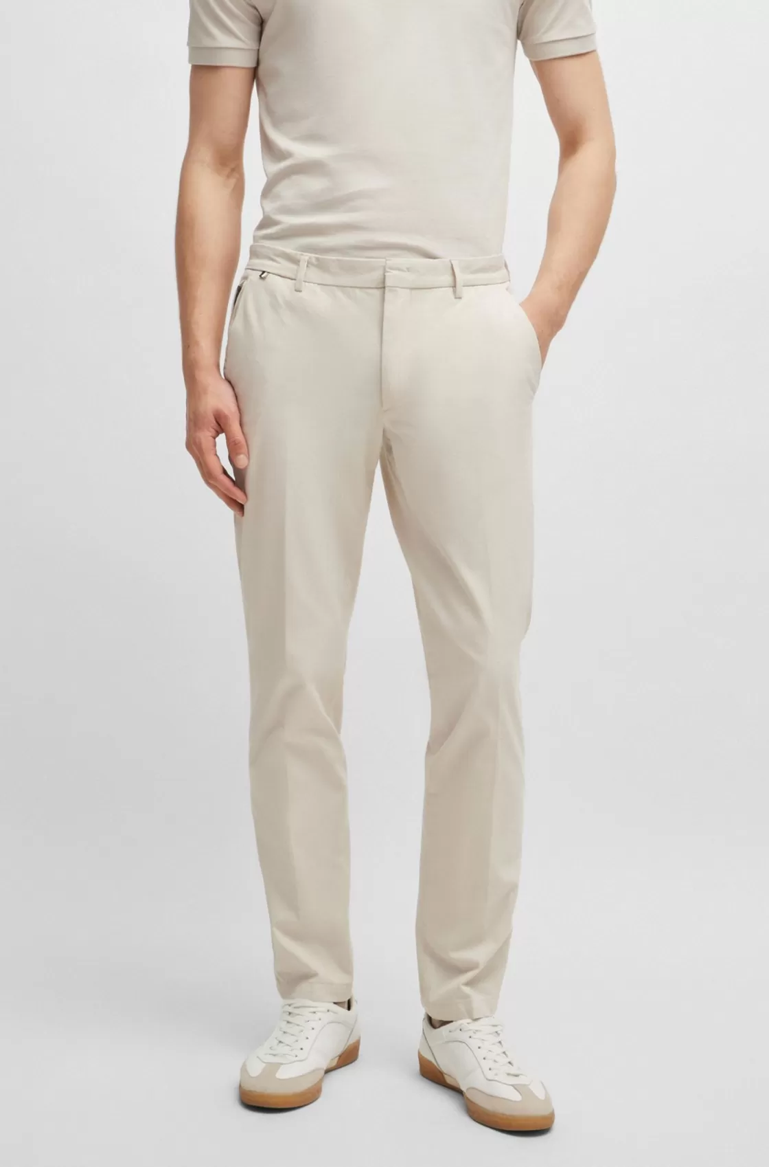HUGO BOSS Slim-fit Trousers In Stretch Cotton White Shop