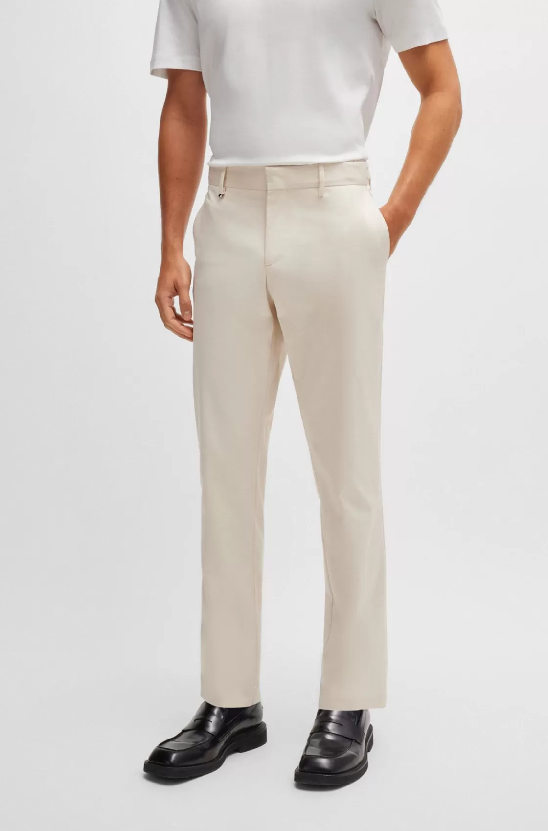 HUGO BOSS Slim-fit Trousers In Stretch Cotton White Cheap