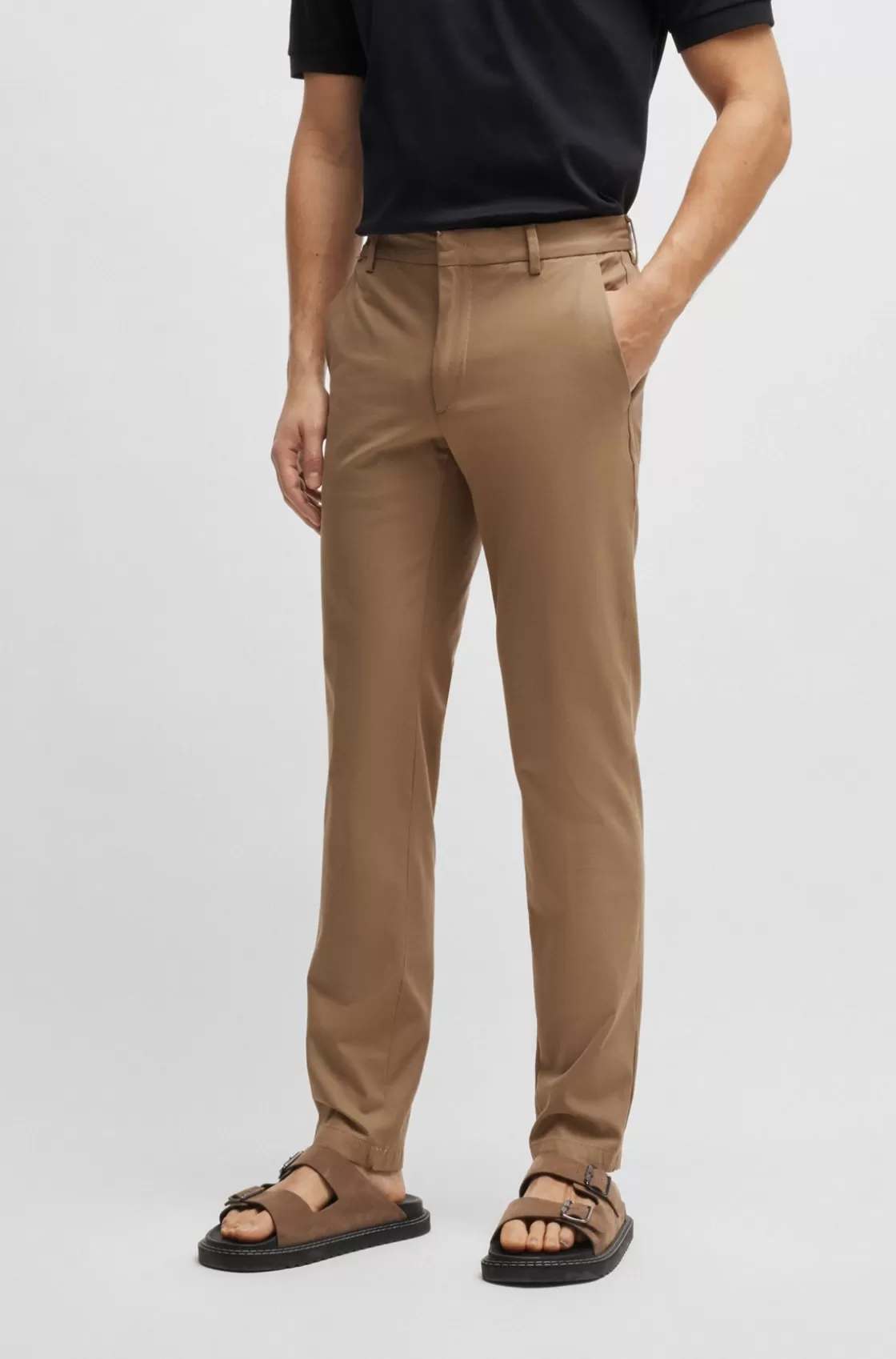 HUGO BOSS Slim-fit Trousers In Stretch Cotton Light Beige Fashion