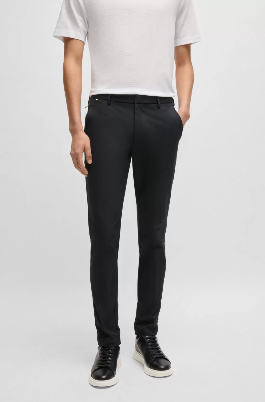 HUGO BOSS Slim-fit Trousers In Stretch Cotton Black Sale
