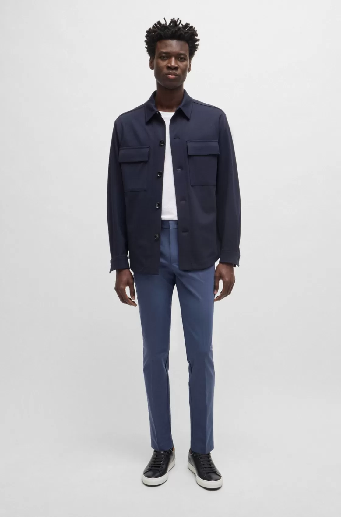 HUGO BOSS Slim-fit Trousers In Stretch Cotton Dark Blue Clearance
