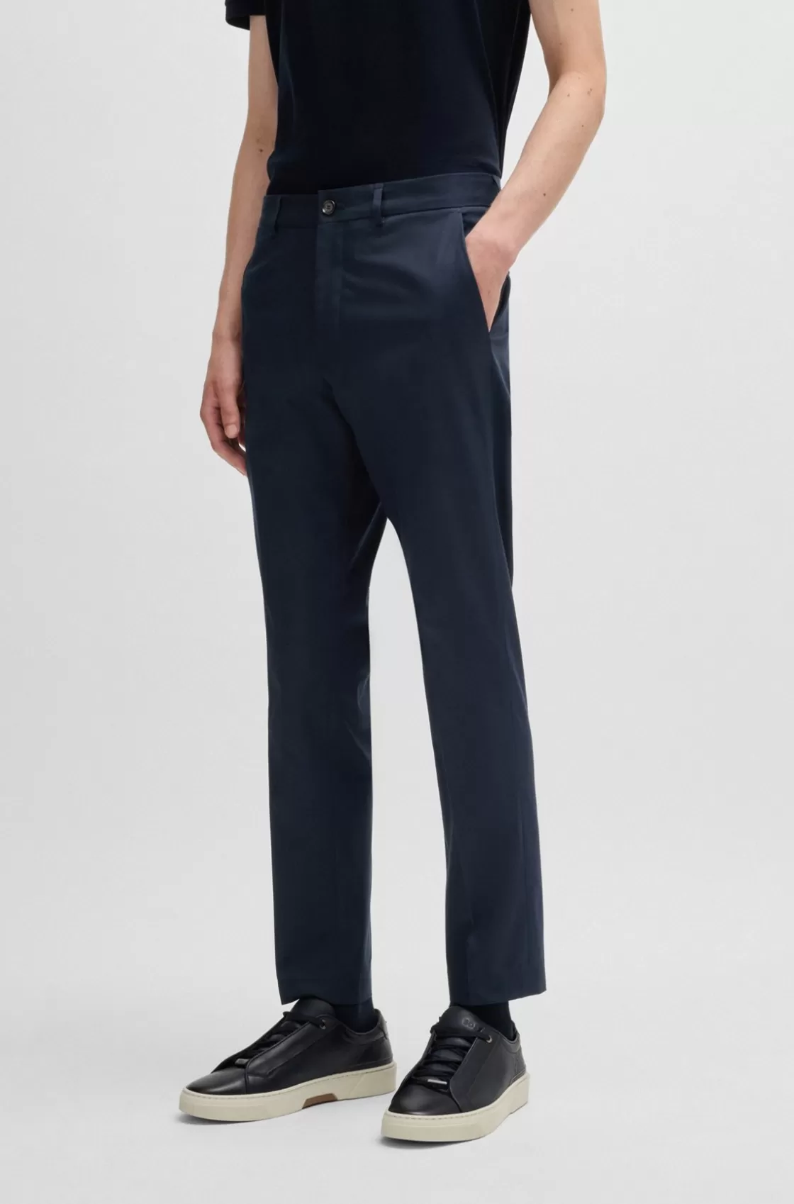 HUGO BOSS Slim-fit Trousers In Stretch Cotton With Silk Dark Blue Outlet