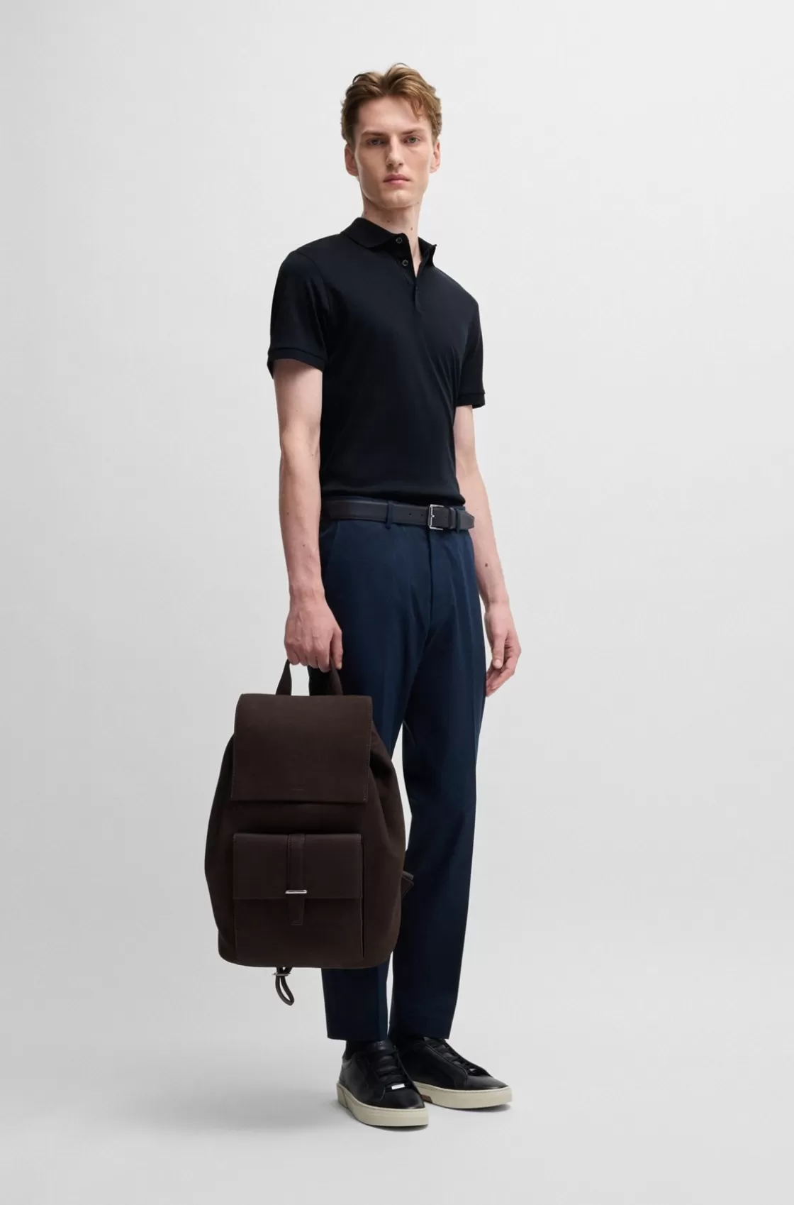 HUGO BOSS Slim-fit Trousers In Stretch Cotton With Silk Dark Blue Outlet