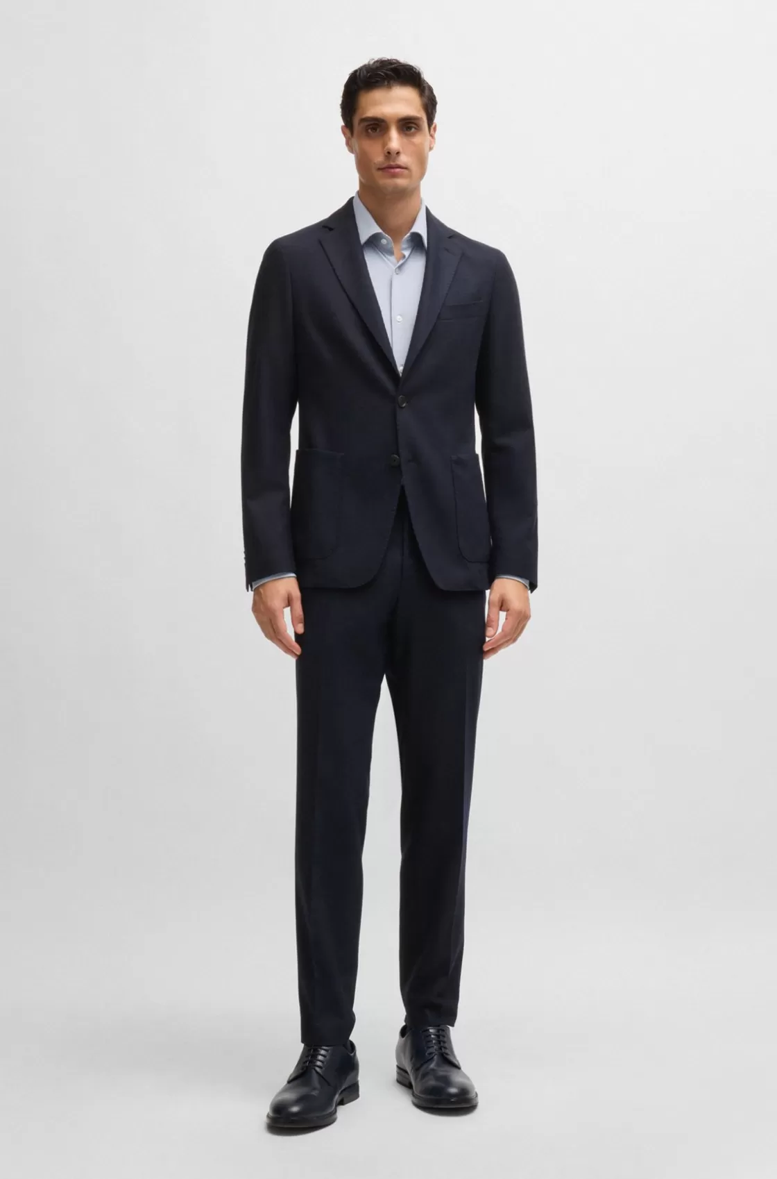 HUGO BOSS Slim-fit Trousers In Stretch Flannel Dark Blue Fashion