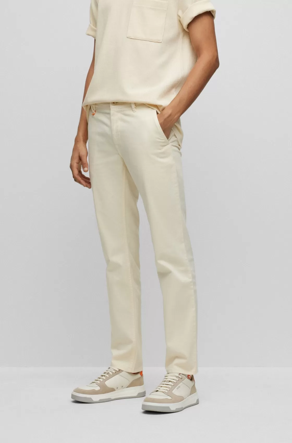 HUGO BOSS Slim-fit Trousers In Stretch-cotton Satin Light Beige Best