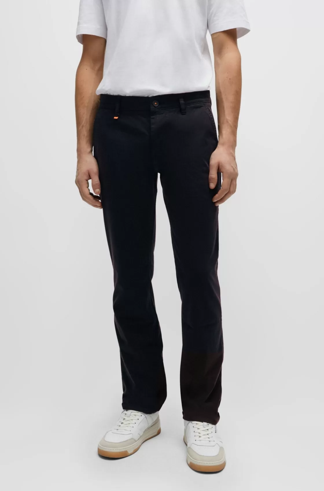 HUGO BOSS Slim-fit Trousers In Stretch-cotton Satin Black Cheap