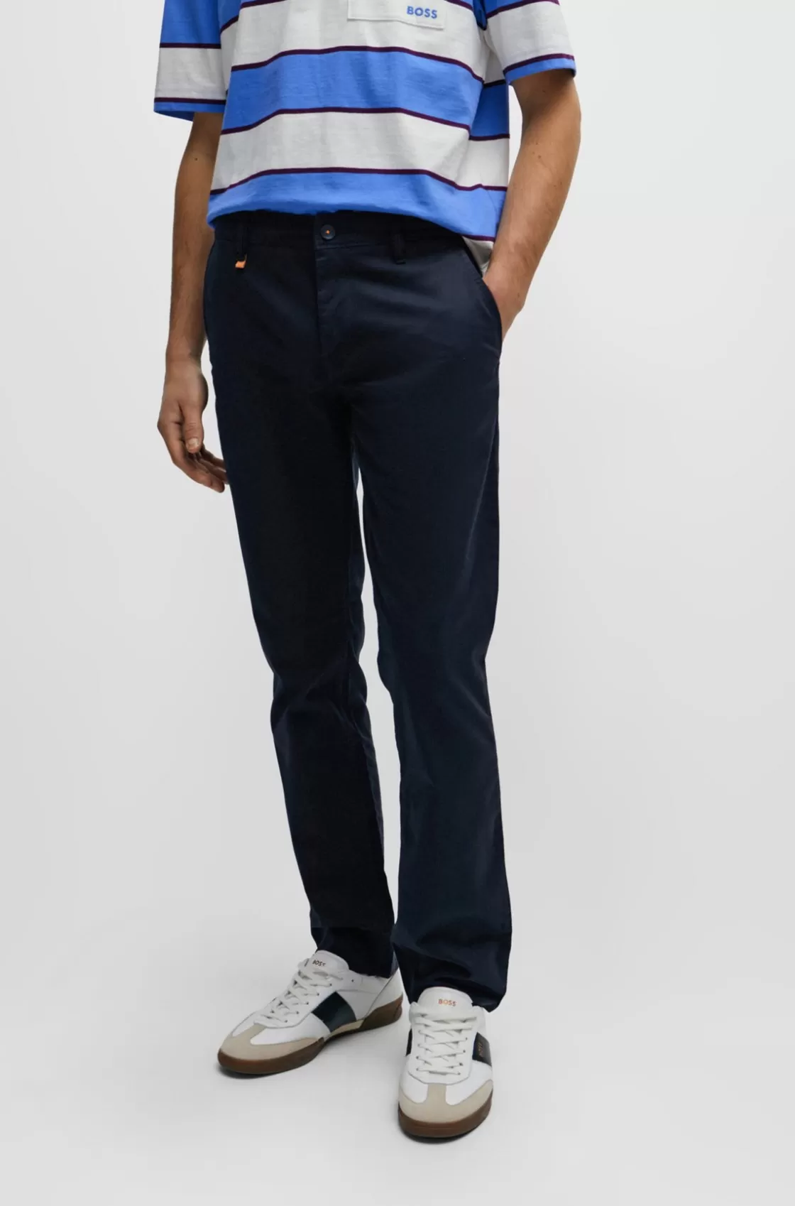 HUGO BOSS Slim-fit Trousers In Stretch-cotton Satin Dark Blue Best Sale