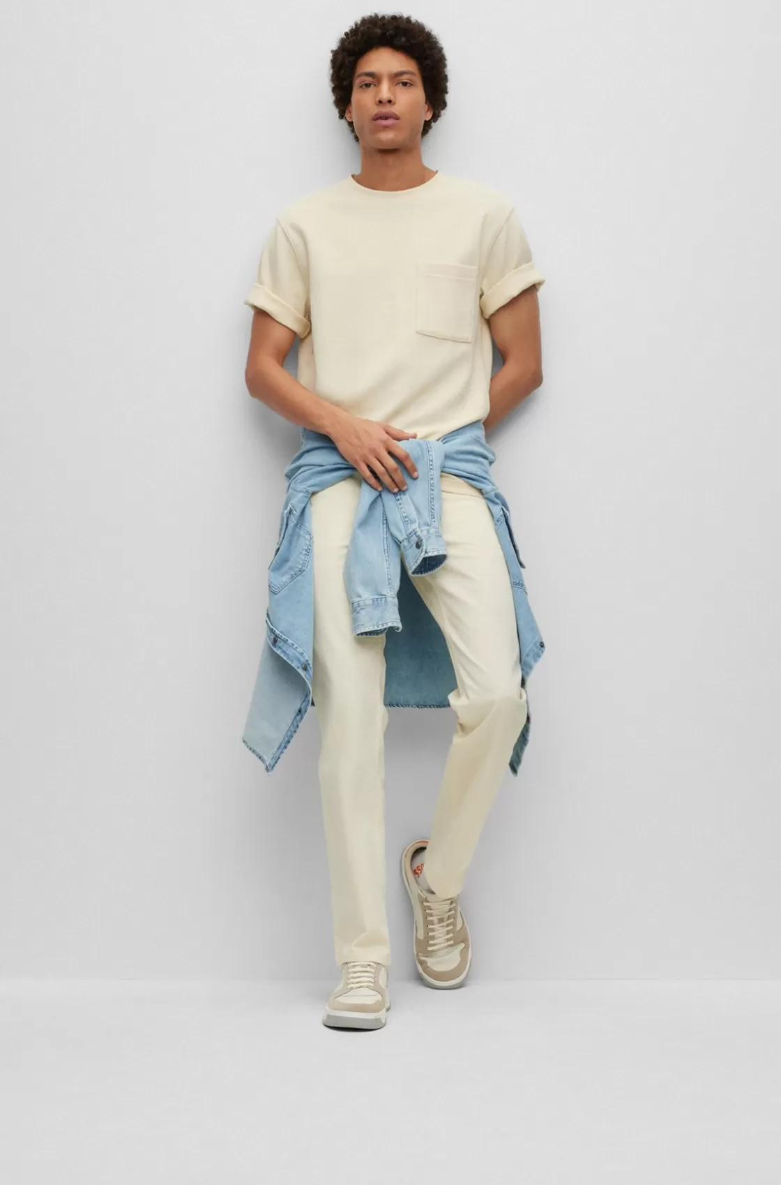 HUGO BOSS Slim-fit Trousers In Stretch-cotton Satin Light Beige Best
