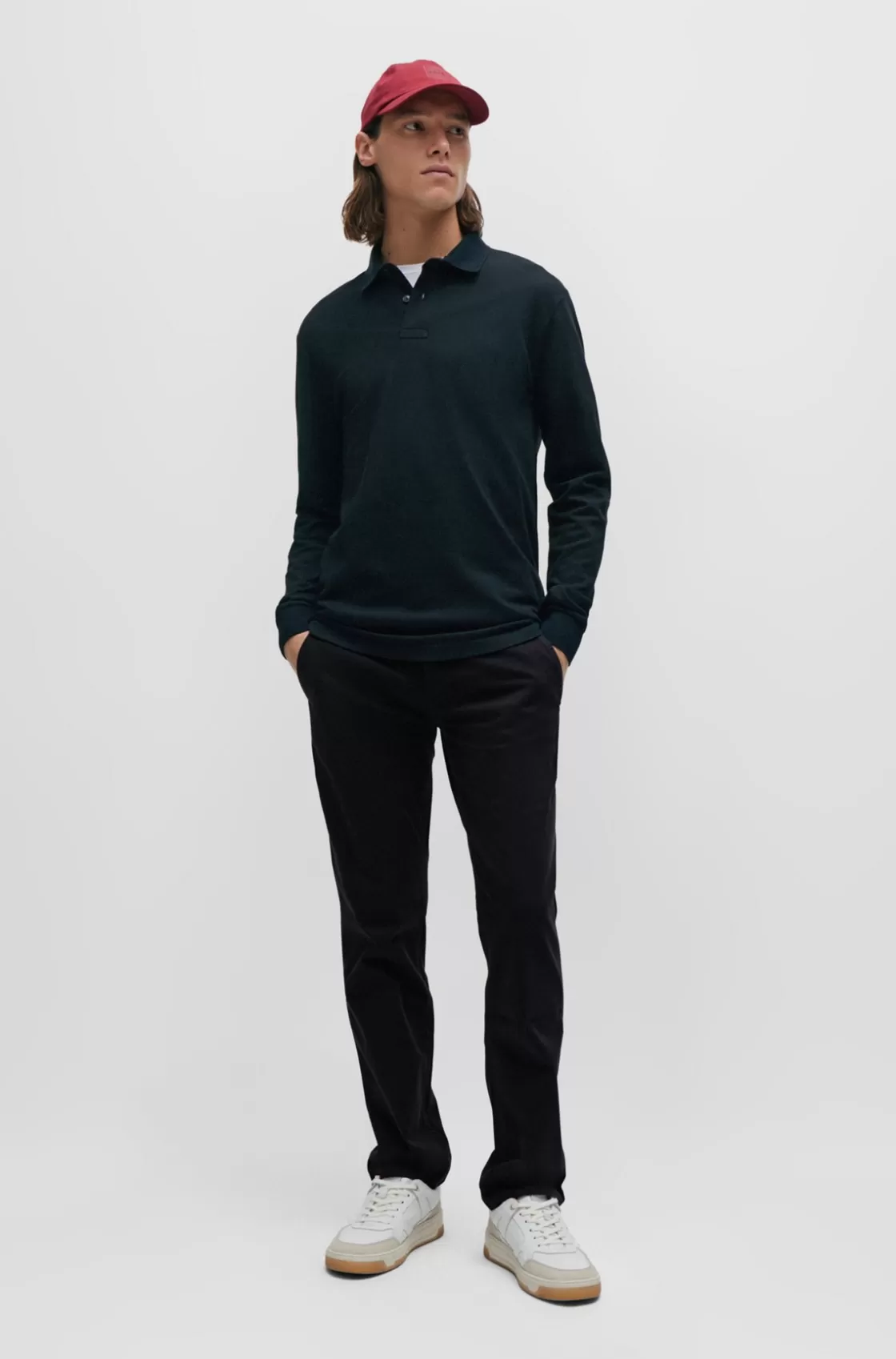 HUGO BOSS Slim-fit Trousers In Stretch-cotton Satin Black Cheap