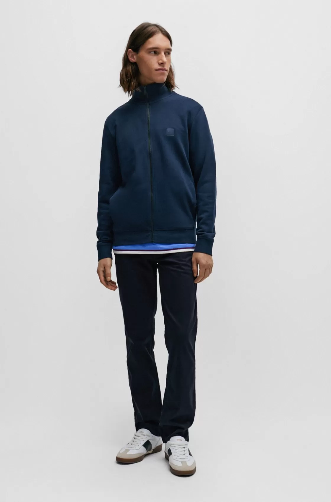 HUGO BOSS Slim-fit Trousers In Stretch-cotton Satin Dark Blue Best Sale