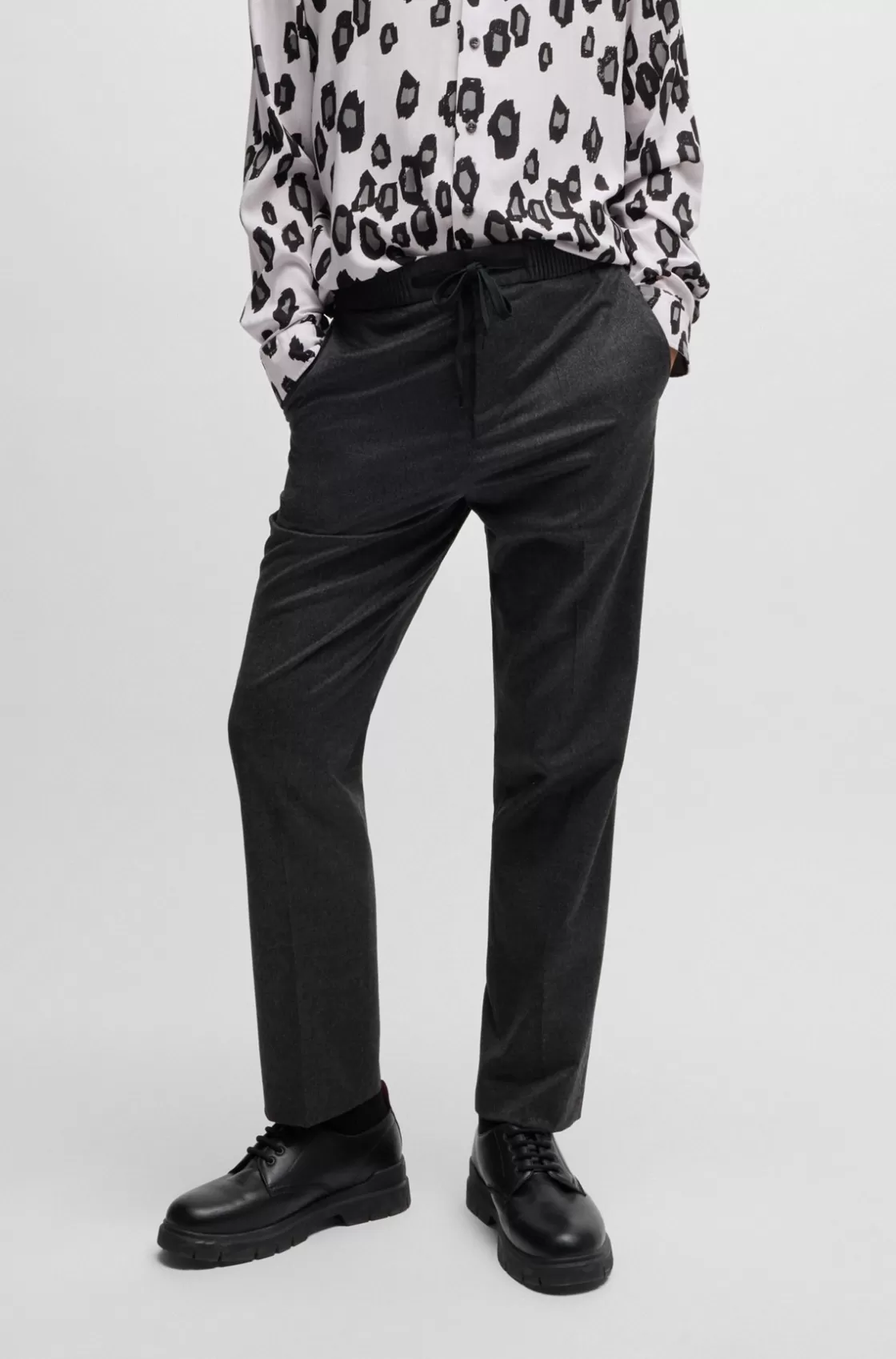 HUGO BOSS Slim-fit Trousers In Super-flex Flannel Light Grey Flash Sale