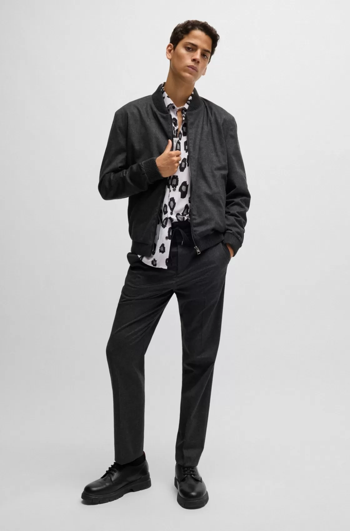 HUGO BOSS Slim-fit Trousers In Super-flex Flannel Light Grey Flash Sale