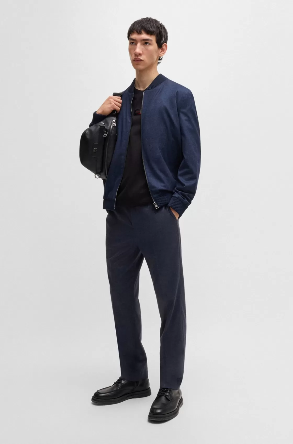 HUGO BOSS Slim-fit Trousers In Super-flex Flannel Blue Fashion