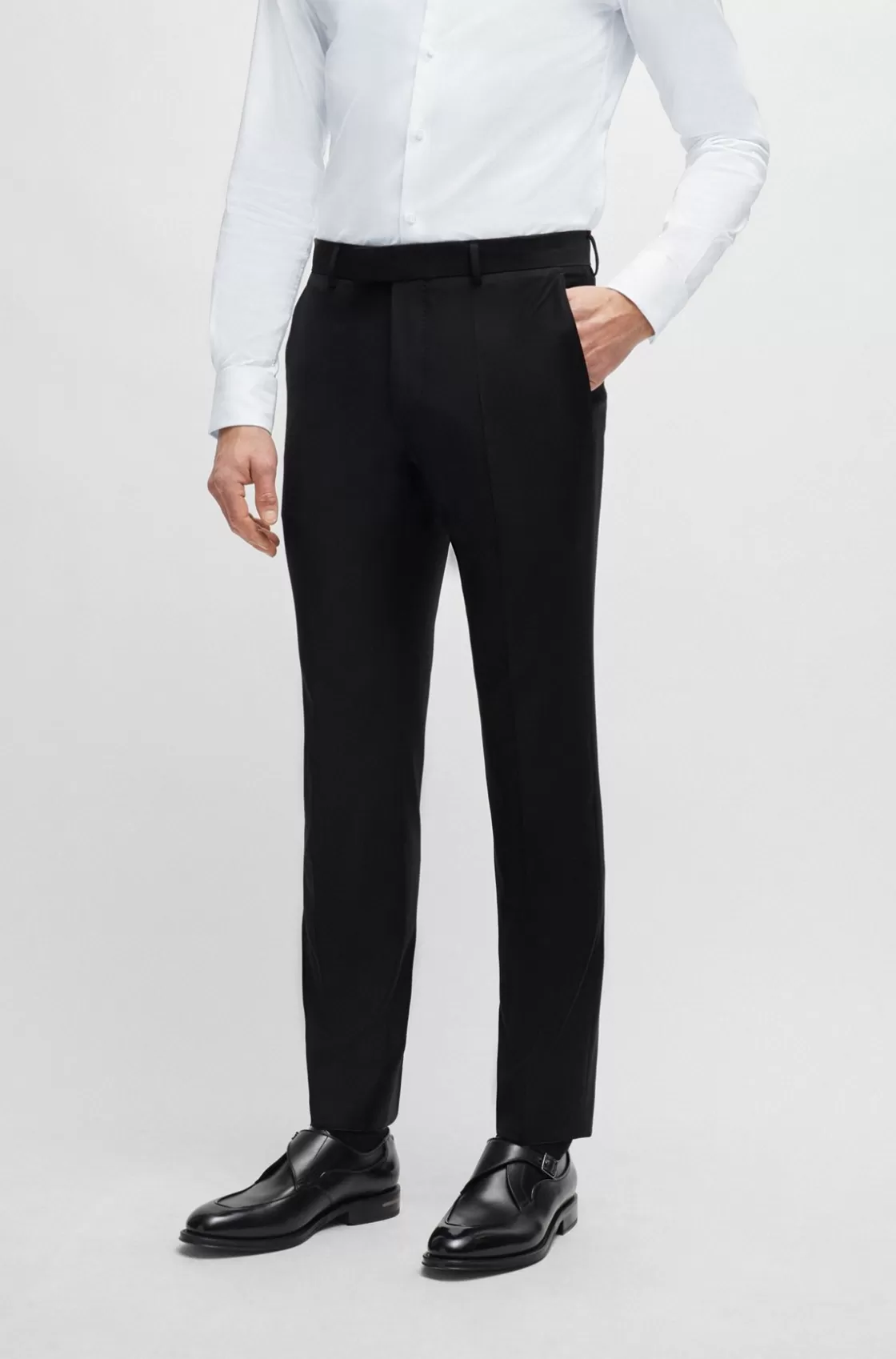 HUGO BOSS Slim-fit Trousers In Virgin Wool With Stretch Black Fashion
