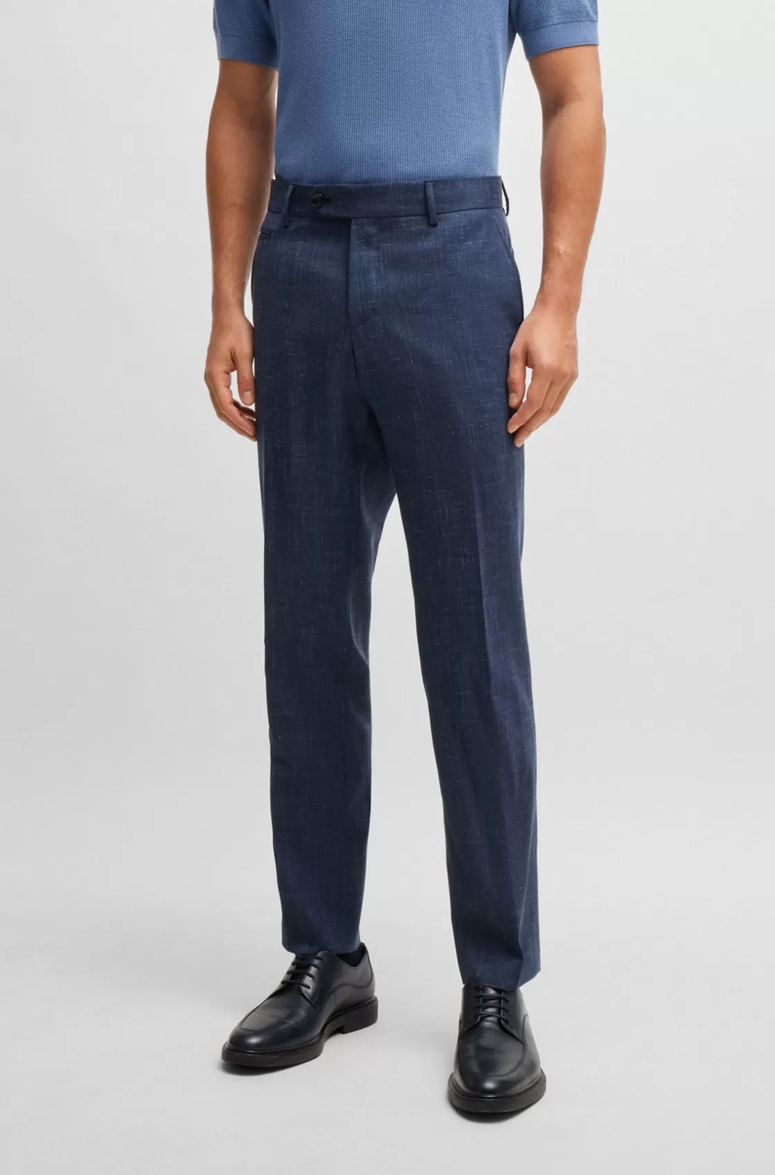 HUGO BOSS Slim-fit Trousers In Wool And Linen Dark Blue Best