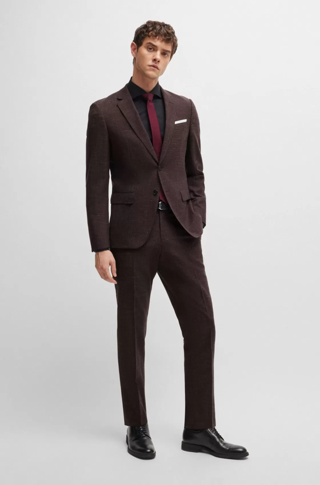HUGO BOSS Slim-fit Trousers In Wool And Linen Light Red Clearance