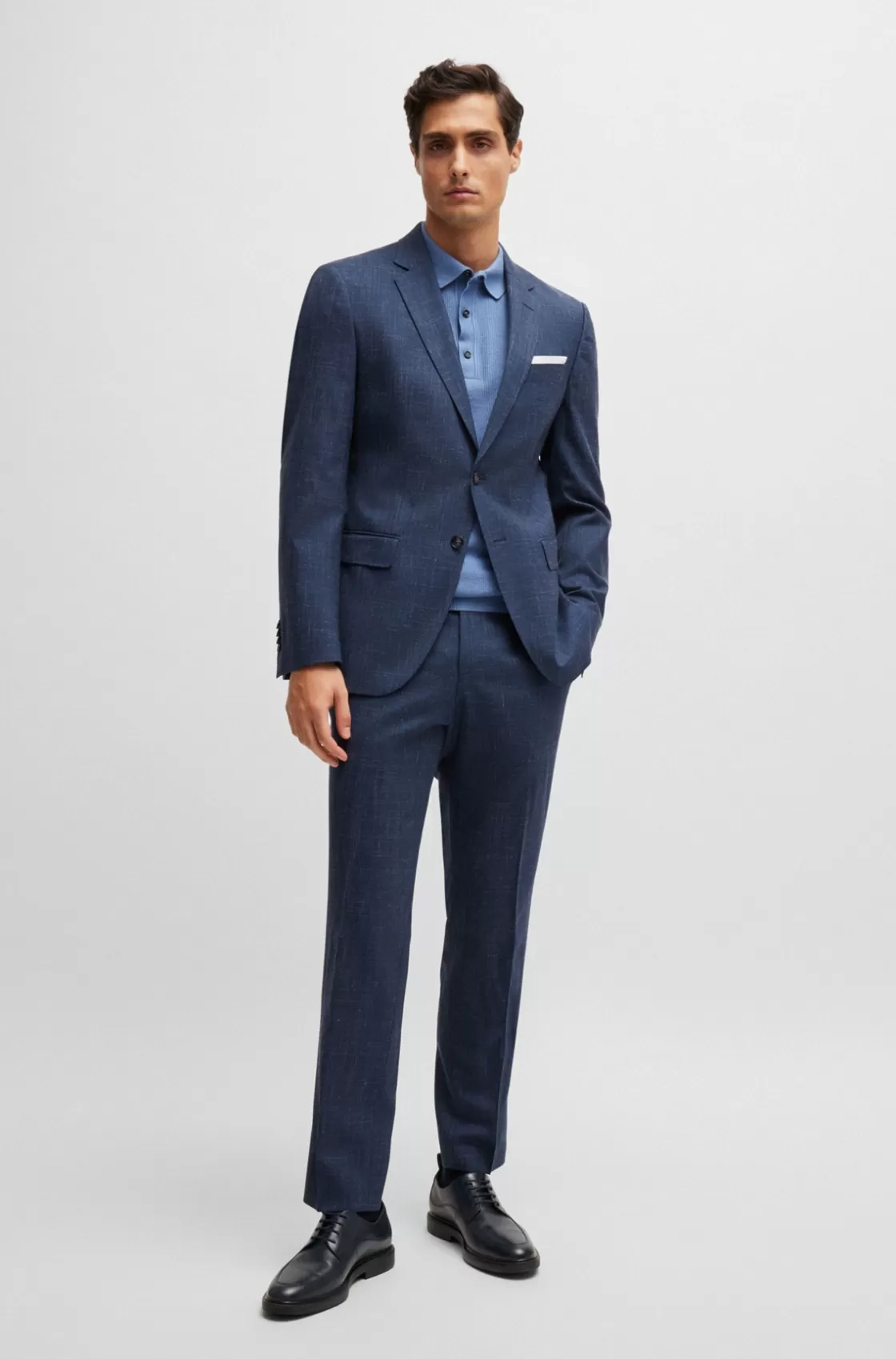 HUGO BOSS Slim-fit Trousers In Wool And Linen Dark Blue Best