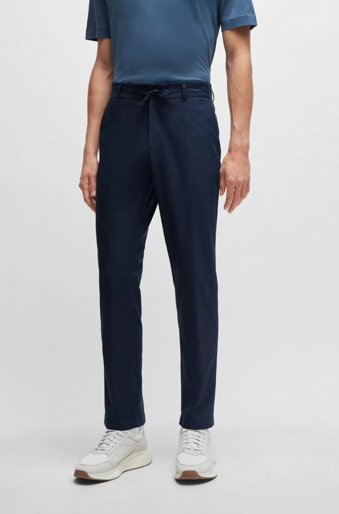 HUGO BOSS Slim-fit Trousers In Wrinkle-resistant Mesh Dark Blue Cheap