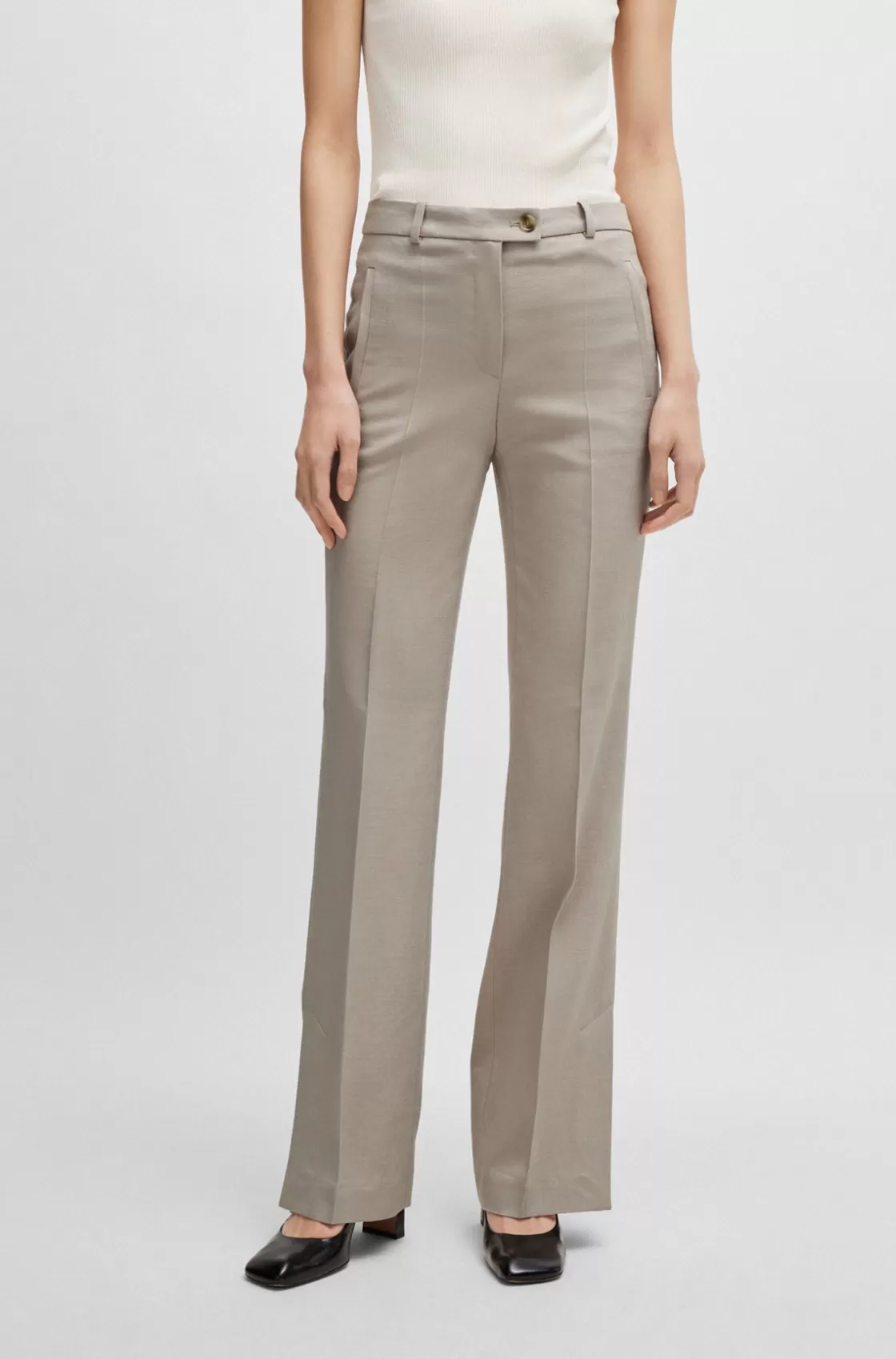 HUGO BOSS Slim-fit Trousers With Flared Leg In Stretch Material Light Beige Fashion