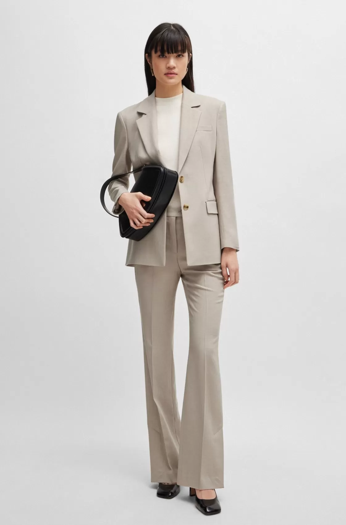 HUGO BOSS Slim-fit Trousers With Flared Leg In Stretch Material Light Beige Fashion