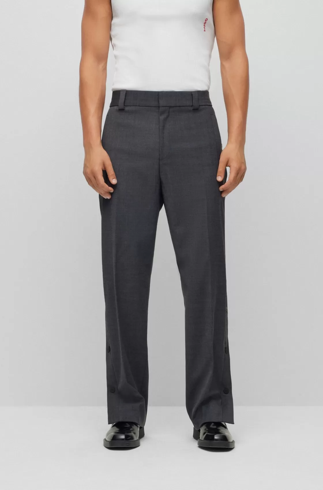 HUGO BOSS Slim-fit Trousers With Press-stud Side Seams Dark Grey Shop