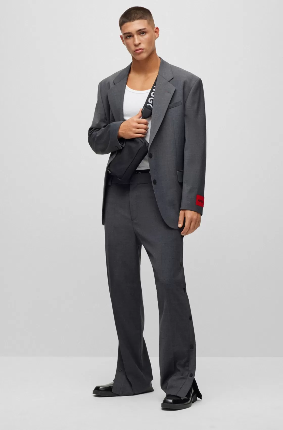 HUGO BOSS Slim-fit Trousers With Press-stud Side Seams Dark Grey Shop