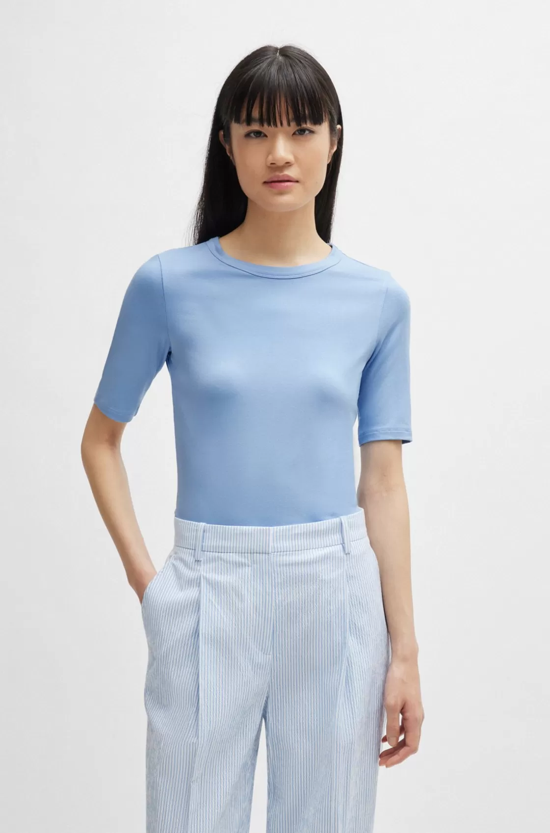 HUGO BOSS Slim-fit T-shirt In A Stretch-modal Blend Blue Discount