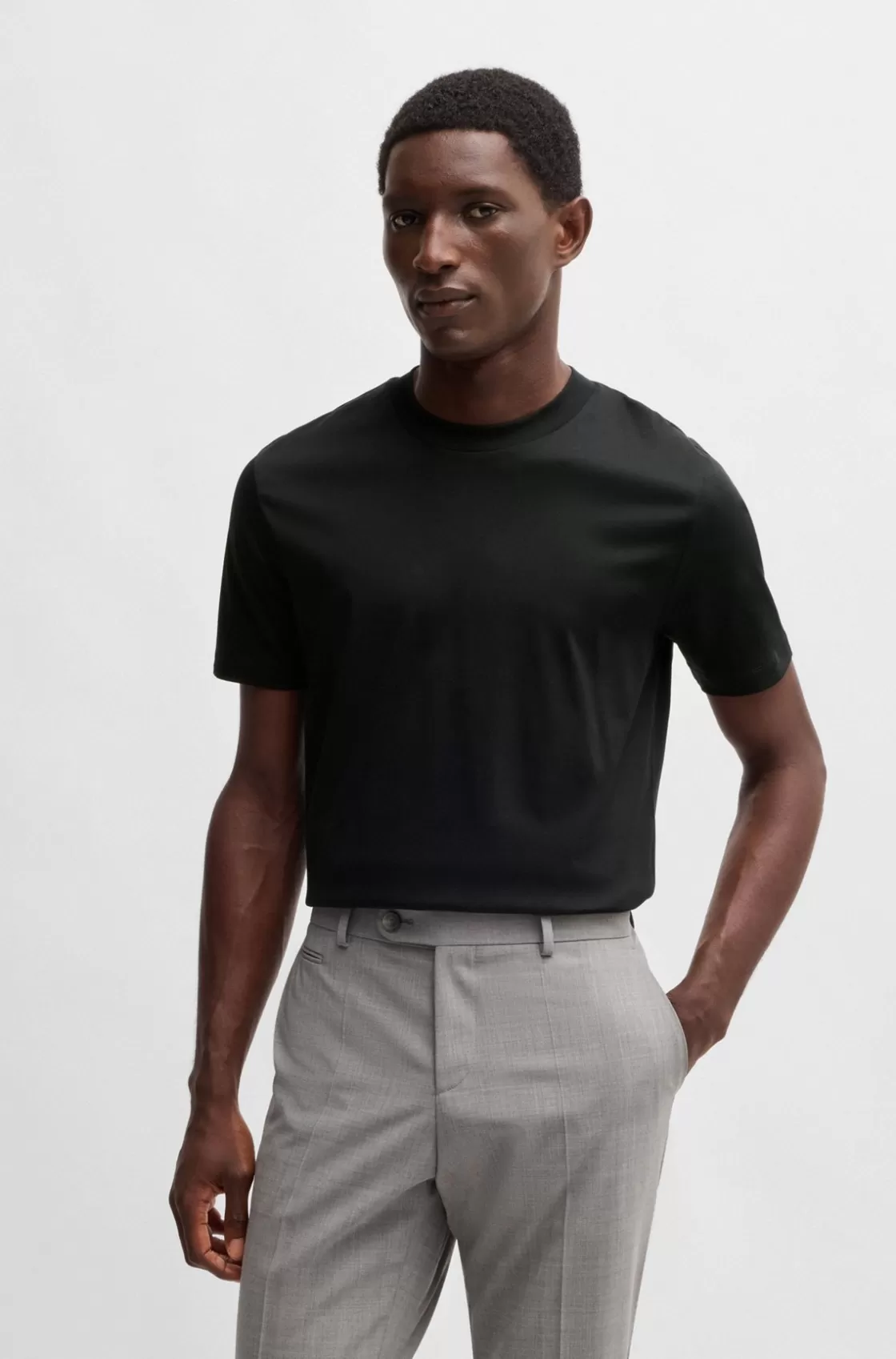 HUGO BOSS Slim-fit T-shirt In Mercerized Cotton Black Cheap