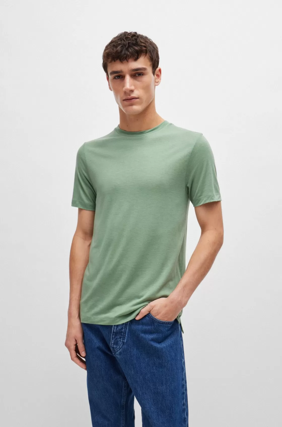 HUGO BOSS Slim-fit T-shirt In Performance Fabric Light Green New