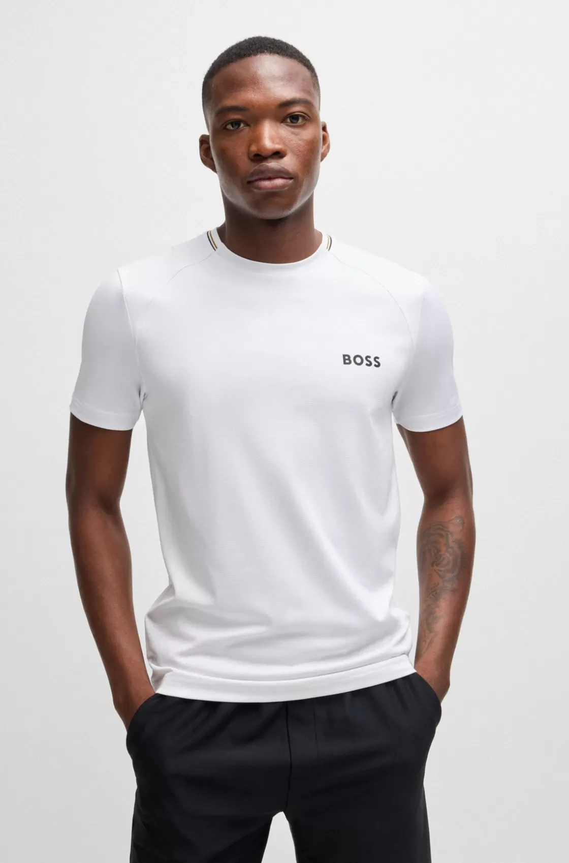 HUGO BOSS Slim-fit T-shirt With Popcorn Stripe Fabric White Sale