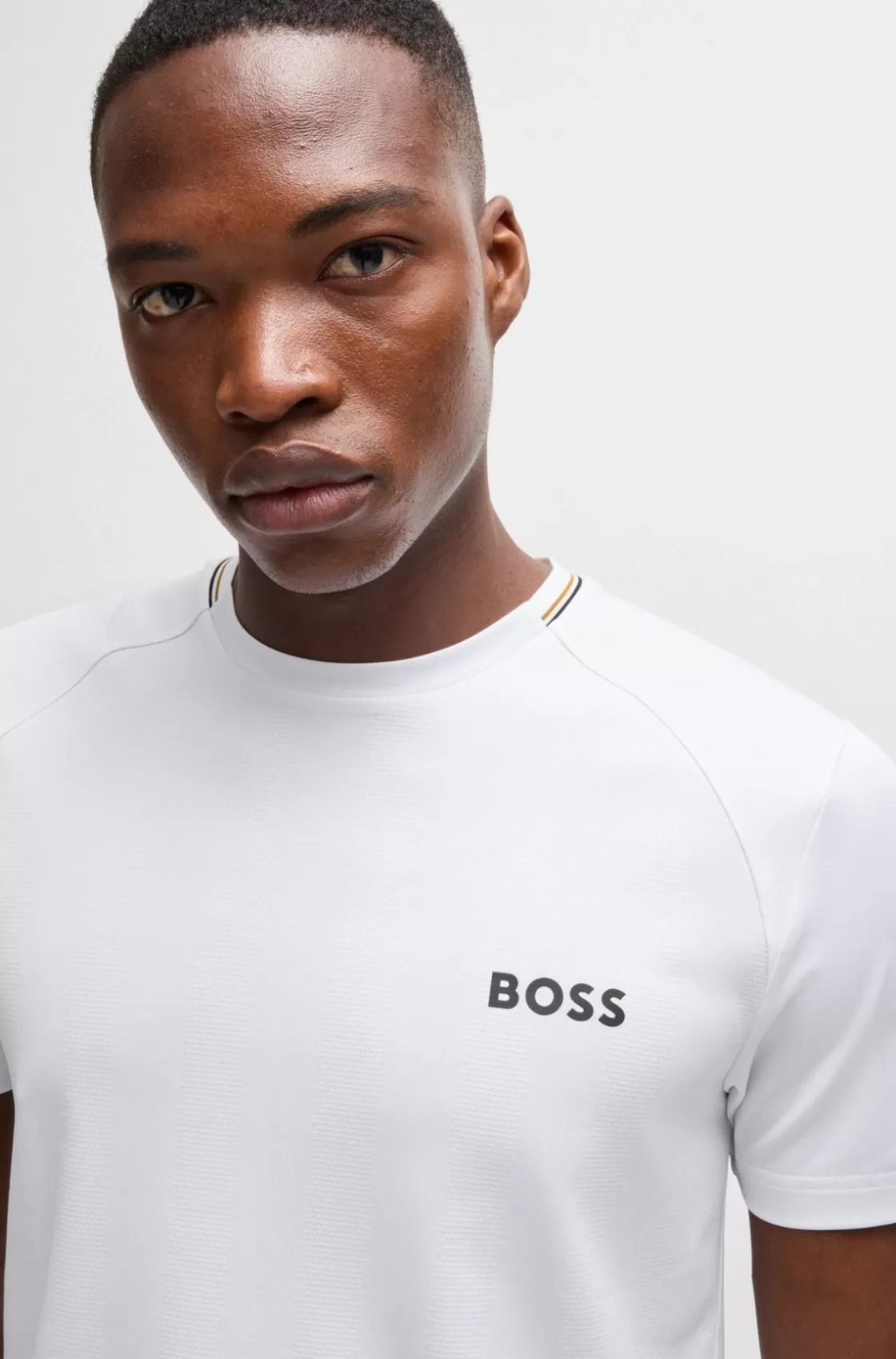 HUGO BOSS Slim-fit T-shirt With Popcorn Stripe Fabric White Sale