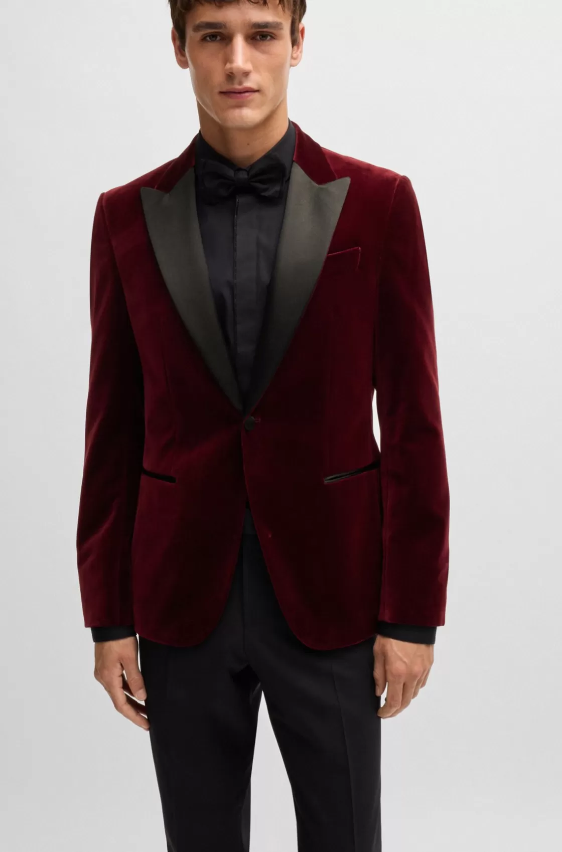 HUGO BOSS Slim-fit Tuxedo Jacket In Pure-cotton Velvet Dark Red Online