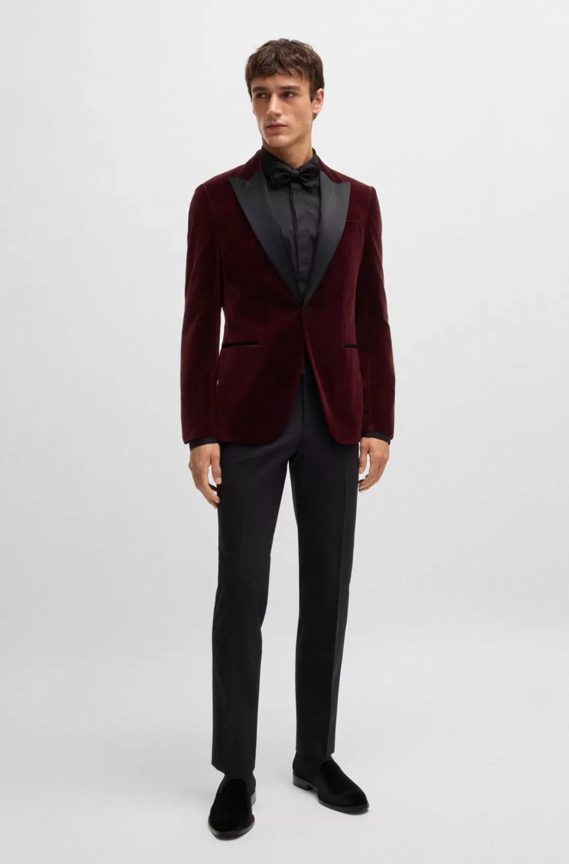 HUGO BOSS Slim-fit Tuxedo Jacket In Pure-cotton Velvet Dark Red Online