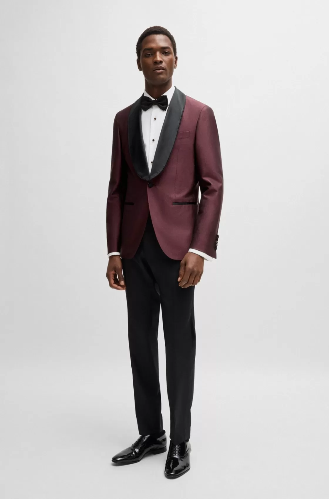 HUGO BOSS Slim-fit Tuxedo Jacket In Silk And Wool Dark Purple Hot