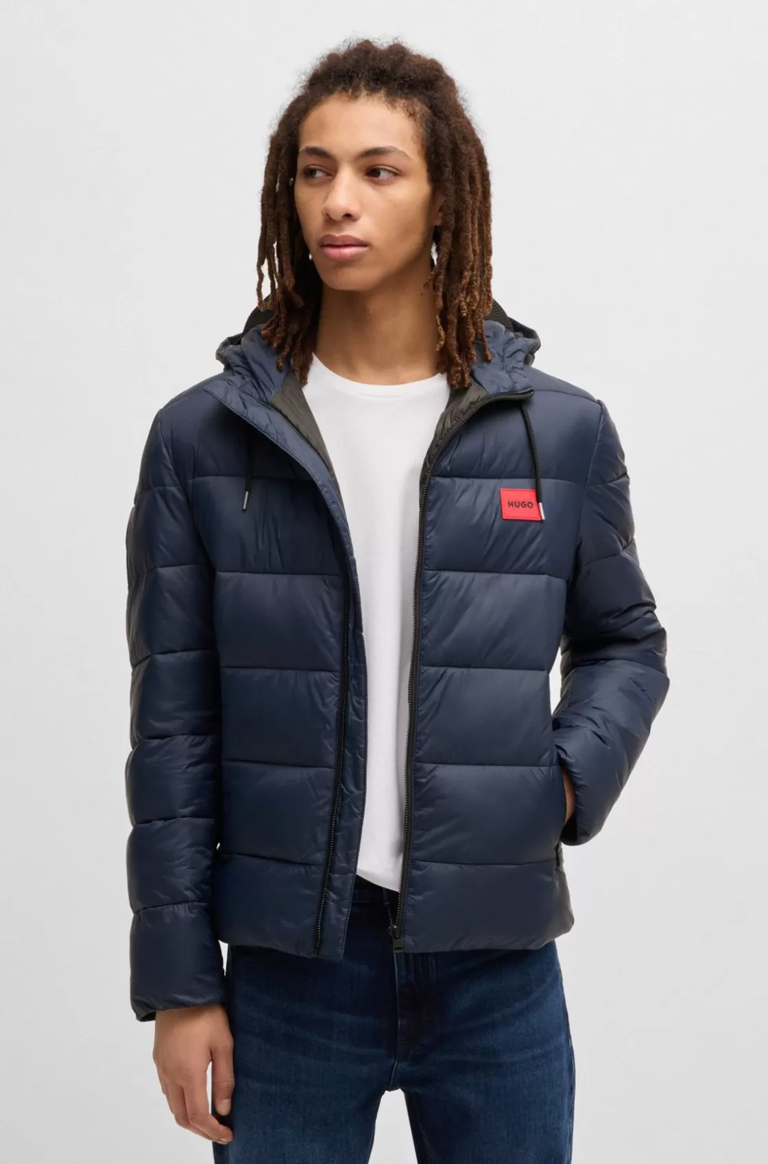 HUGO BOSS Slim-fit Water-repellent Puffer Jacket With Logo Trim Dark Blue Discount