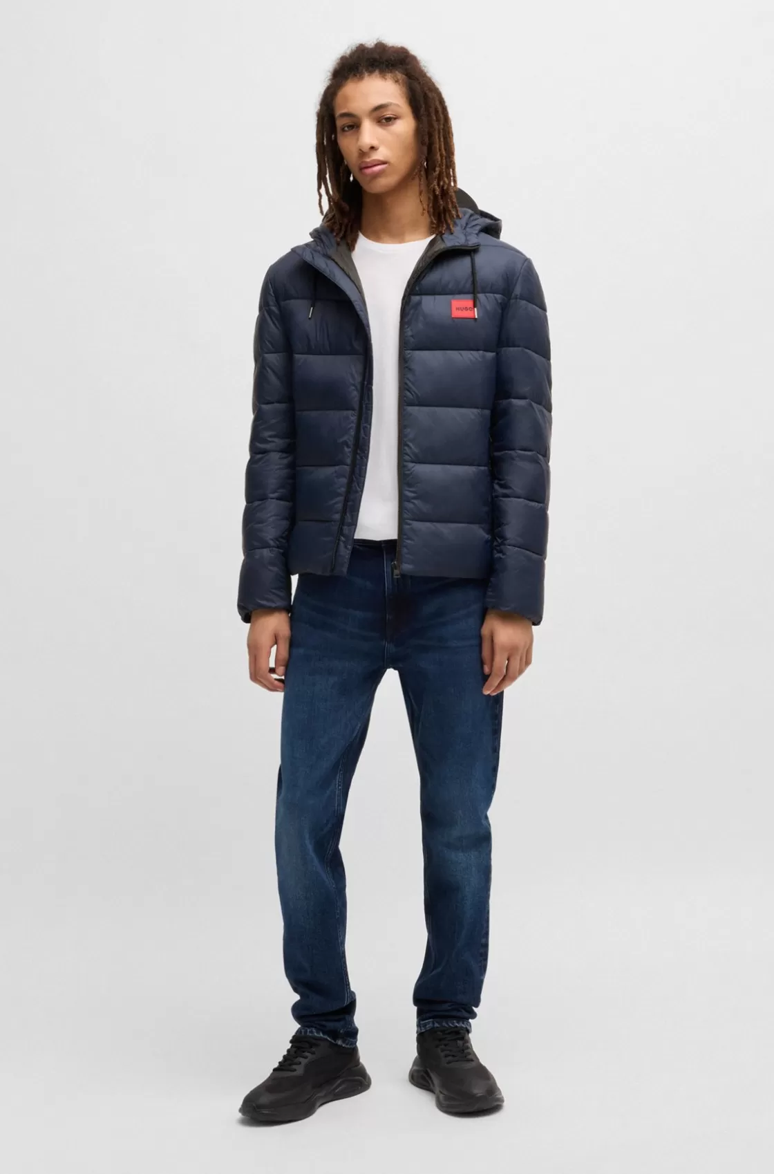 HUGO BOSS Slim-fit Water-repellent Puffer Jacket With Logo Trim Dark Blue Discount