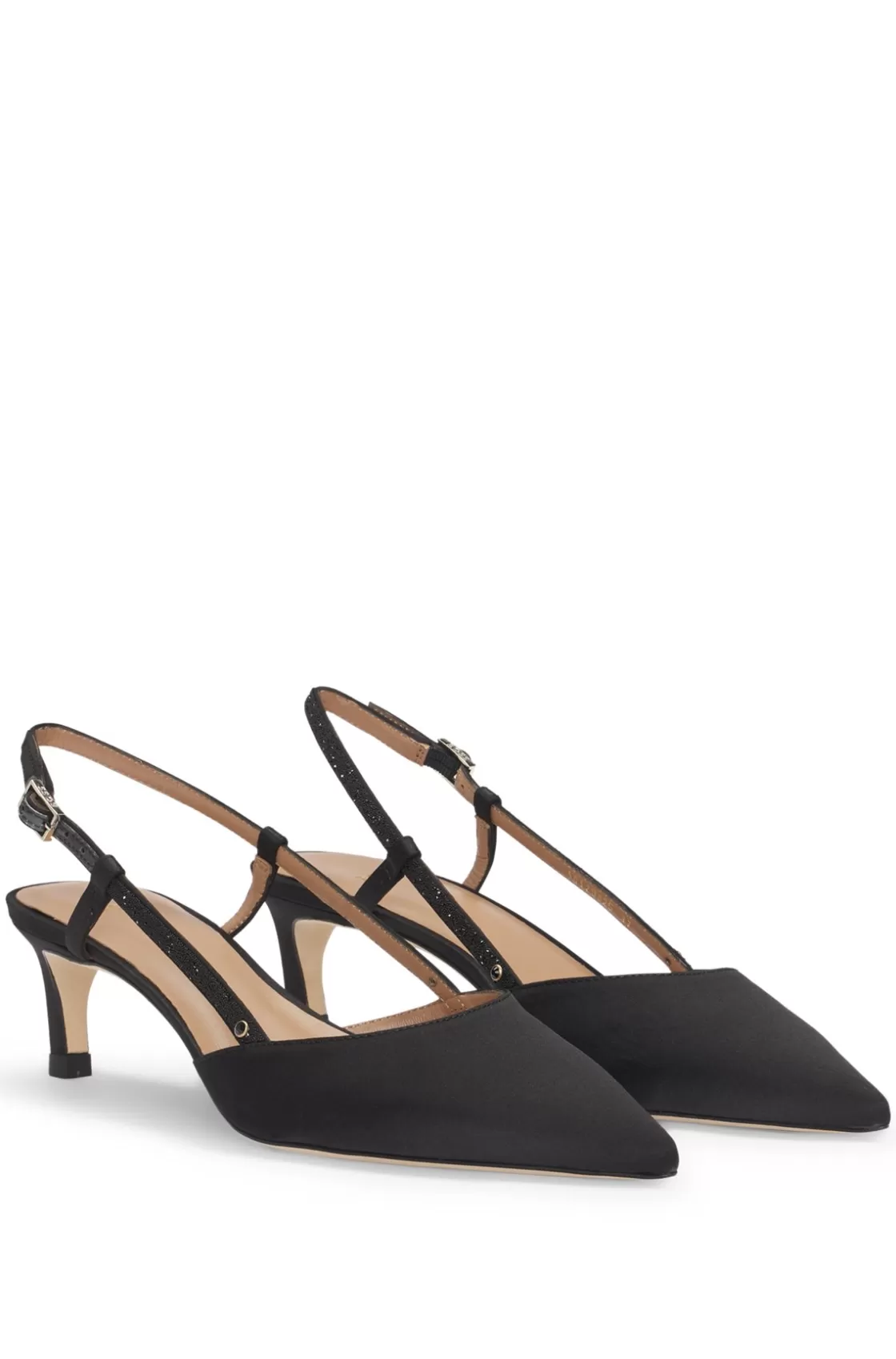 HUGO BOSS Slingback Pumps In Soft Satin With Pointed Toe Black Clearance