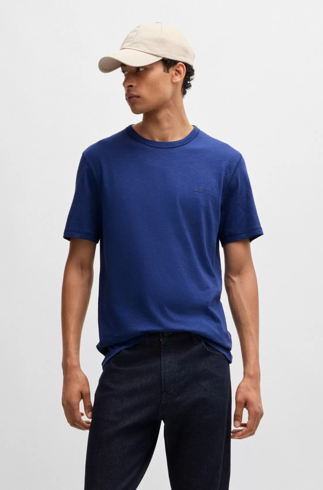 HUGO BOSS Slub-cotton T-shirt With Logo Detail Light Blue Hot