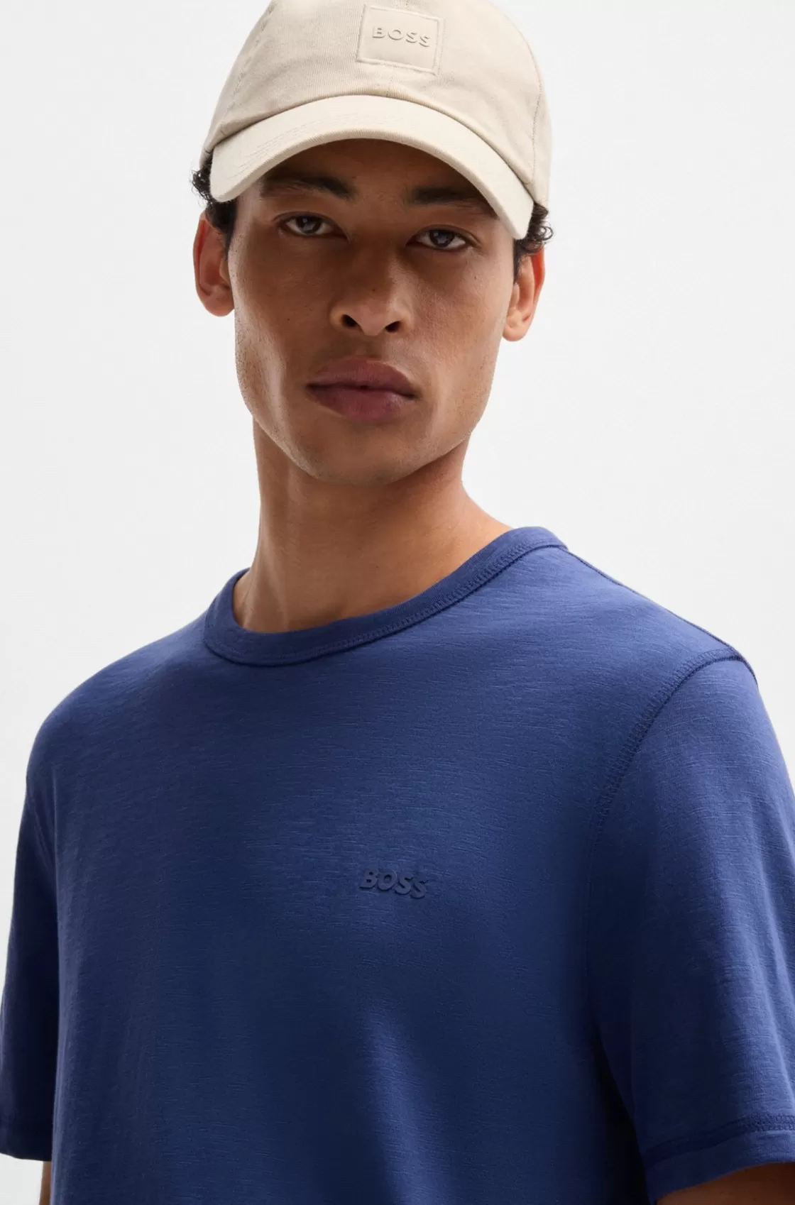 HUGO BOSS Slub-cotton T-shirt With Logo Detail Light Blue Hot