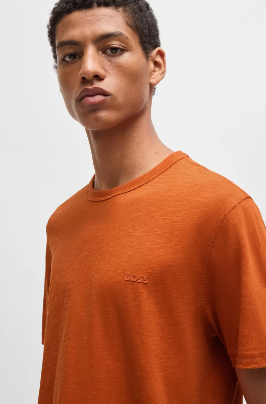 HUGO BOSS Slub-cotton T-shirt With Logo Detail Light Orange Shop