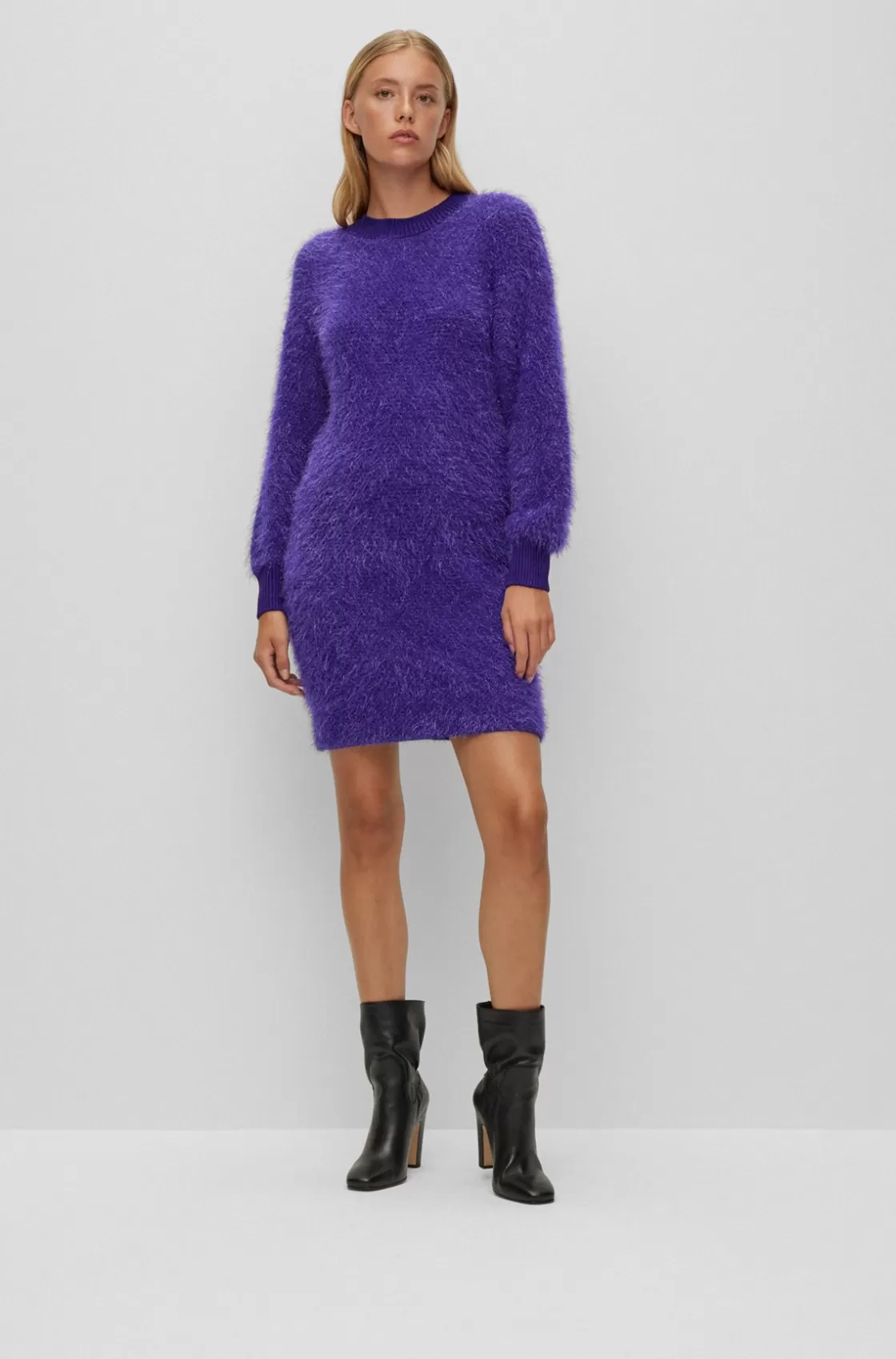 HUGO BOSS Sparkly Knitted Dress With Cut-out Back Light Purple Fashion