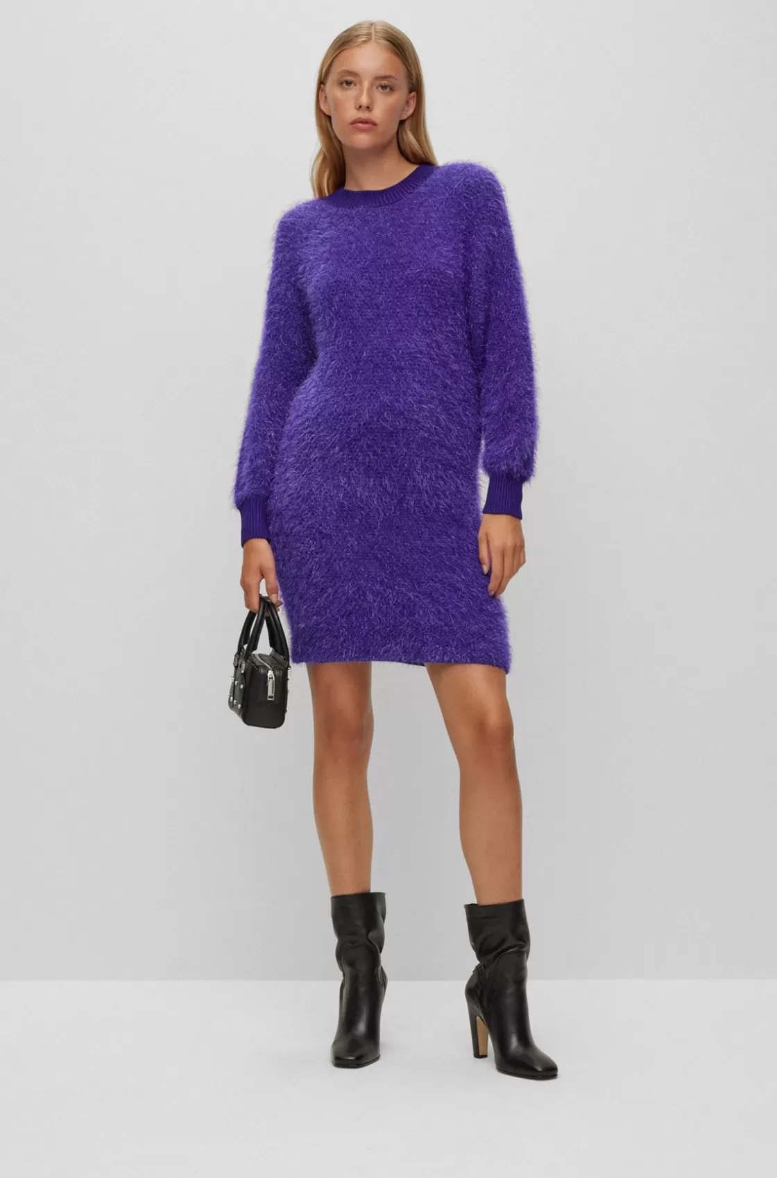 HUGO BOSS Sparkly Knitted Dress With Cut-out Back Light Purple Fashion