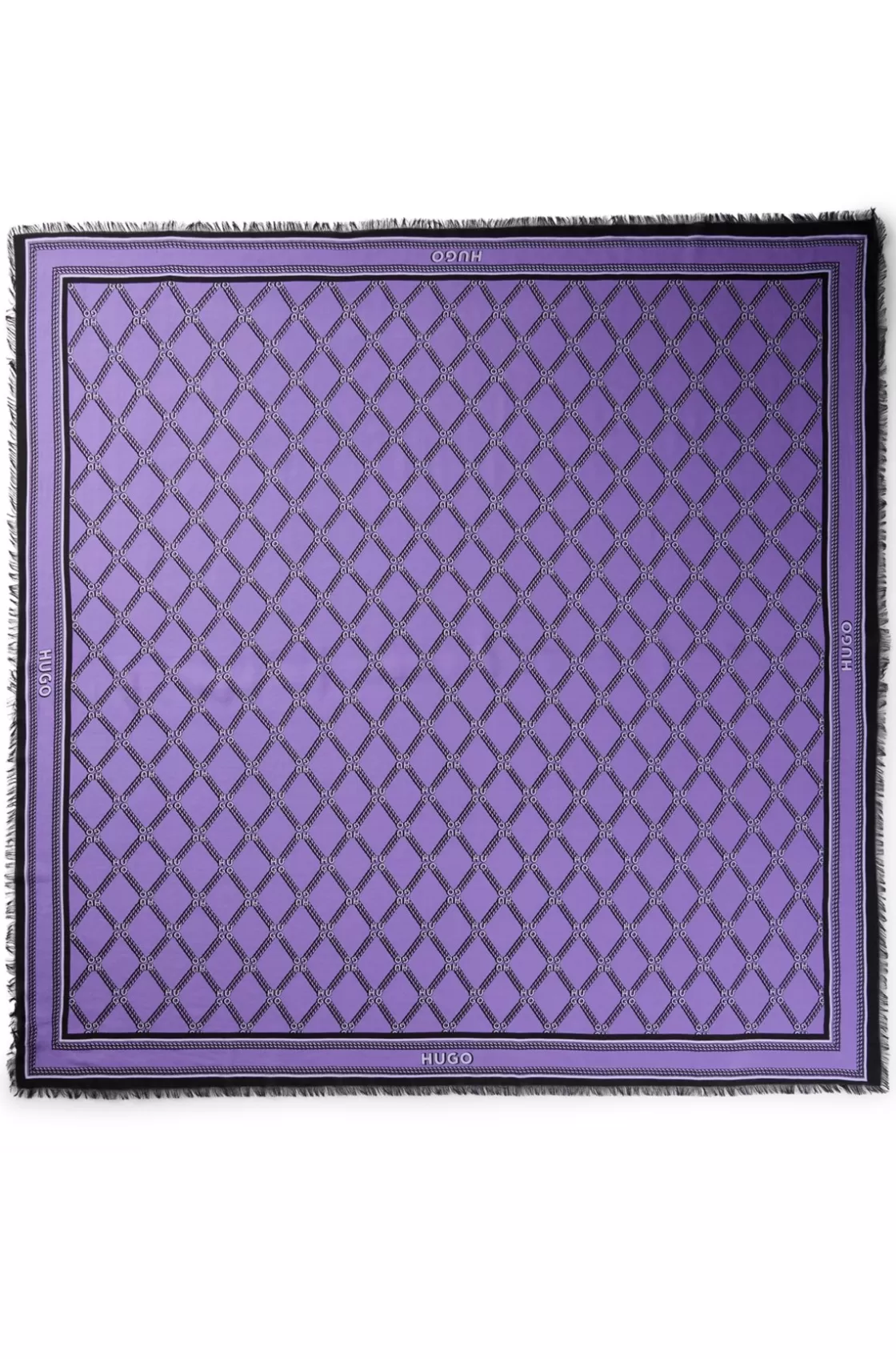 HUGO BOSS Square Scarf With Logo Print And Fringed Edging Light Purple Clearance