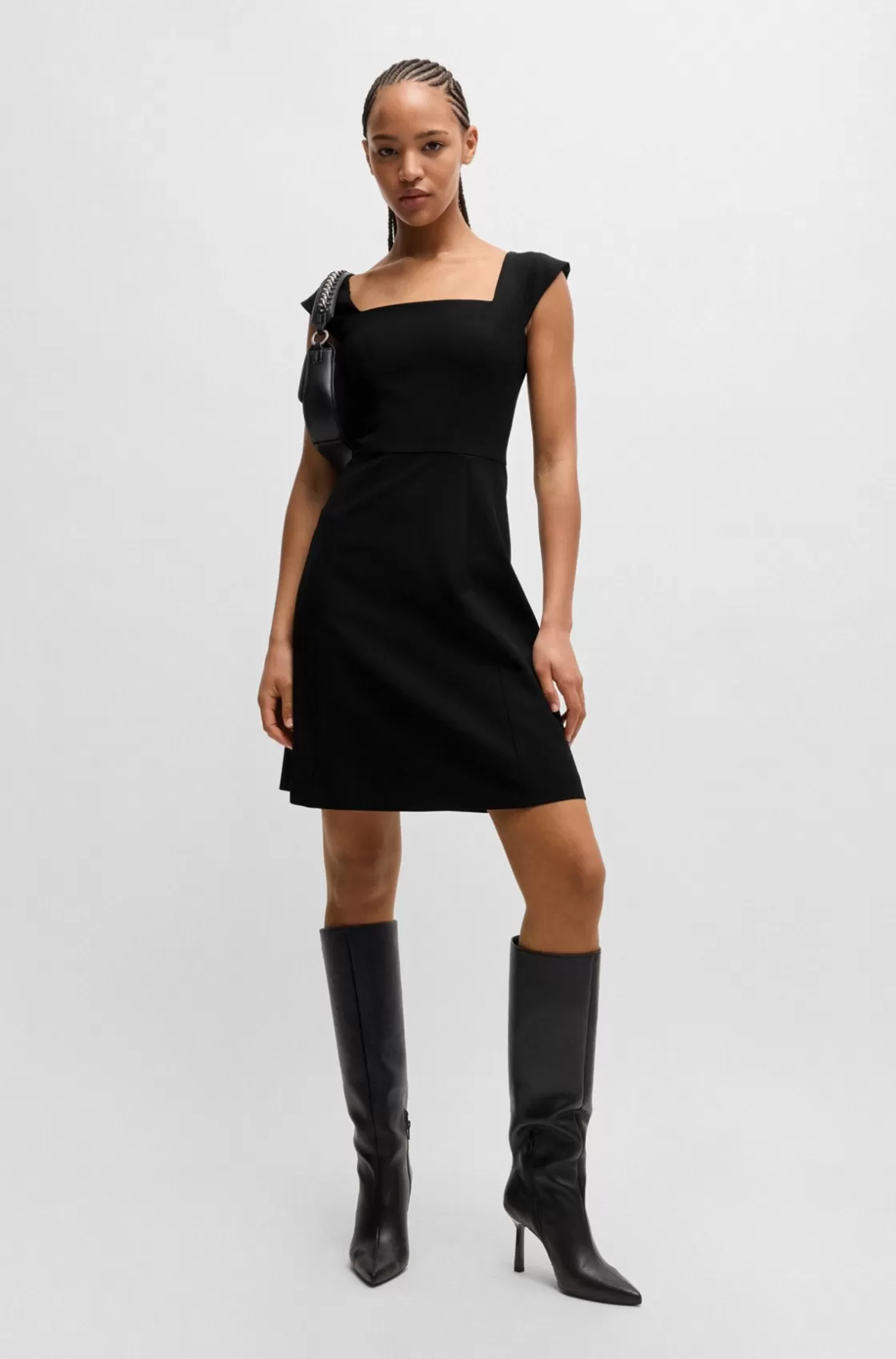 HUGO BOSS Square-neck Dress In Stretch Fabric Black Cheap