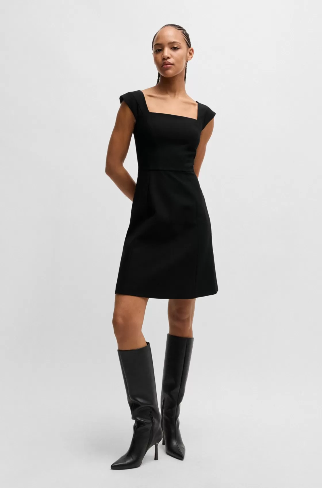 HUGO BOSS Square-neck Dress In Stretch Fabric Black Cheap