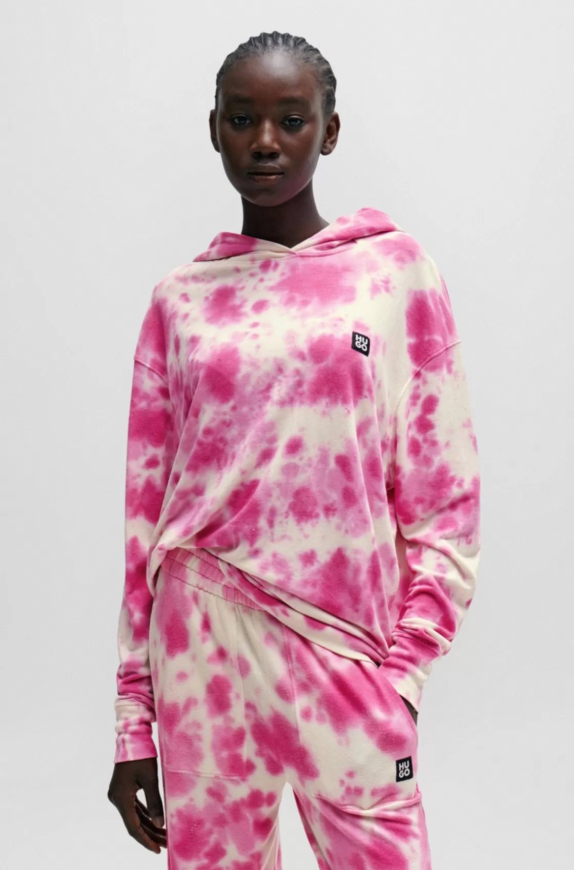 HUGO BOSS Stacked-logo Relaxed-fit Hoodie With Seasonal Print light pink Best